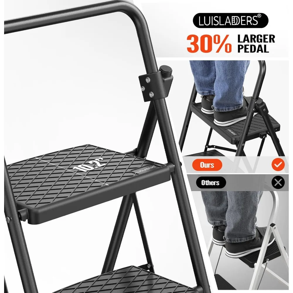 مقعد قابل للطي بخطوتين مع مشابك واسعة مضادة للانزلاق، سعة 500 رطل، خفيف الوزن ومحمول
