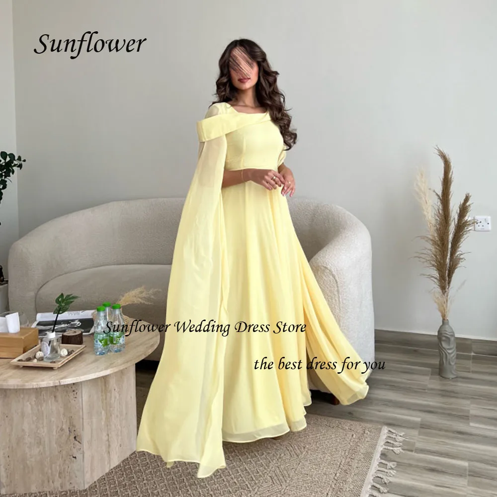 

Sunflower O-Neck Cap Sleeve Evening Dress 2023 Slim Chiffon Prom dress A-LINE Ankle-Length Pary Dress