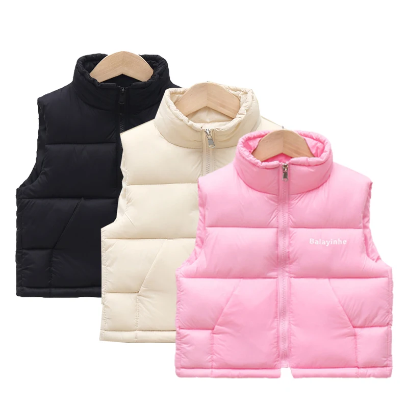 Winter boy plus velvet warm vest 2-12-year-old girl casual loose down sleeveless jacket thickened 2023 fashion children Clothing