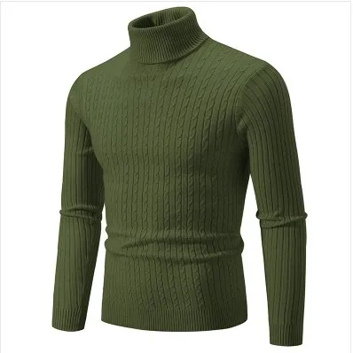 

Men's Turtleneck Sweater Solid Color with Striped Pullover Warm Knitwear Winter Basic Casual High Quality Sweater Male