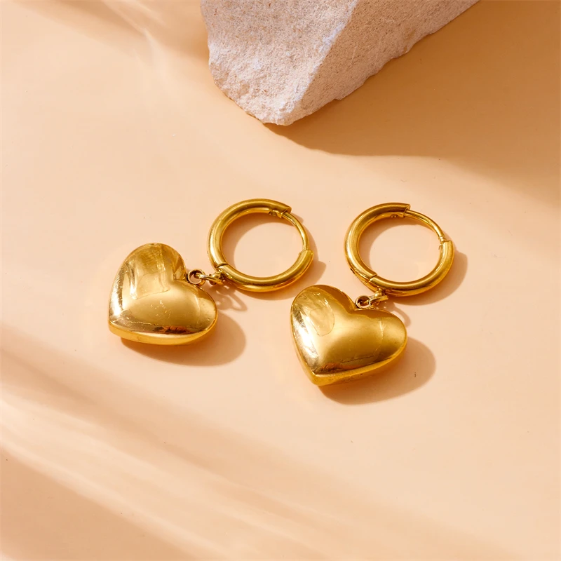 DIEYURO 316L Stainless Steel Golden Love Circle Earrings For Womens Fashion Minimalist Wind 2024 New Ear Jewelry Lady Gift Party