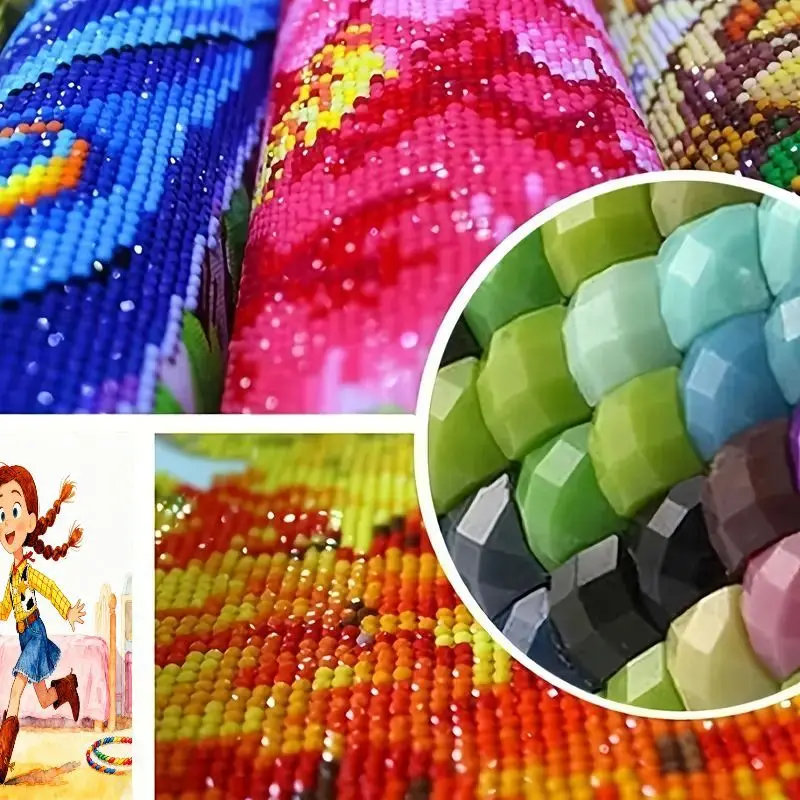 1PC 5D DIY Diamond Painting Kit, Lukisan Berlian Lengkap dengan Gambar Kartun Gadis Koboi yang Lucu, Set Lukisan Kristal Besar untuk Anak-Anak dan Dewasa Pemula