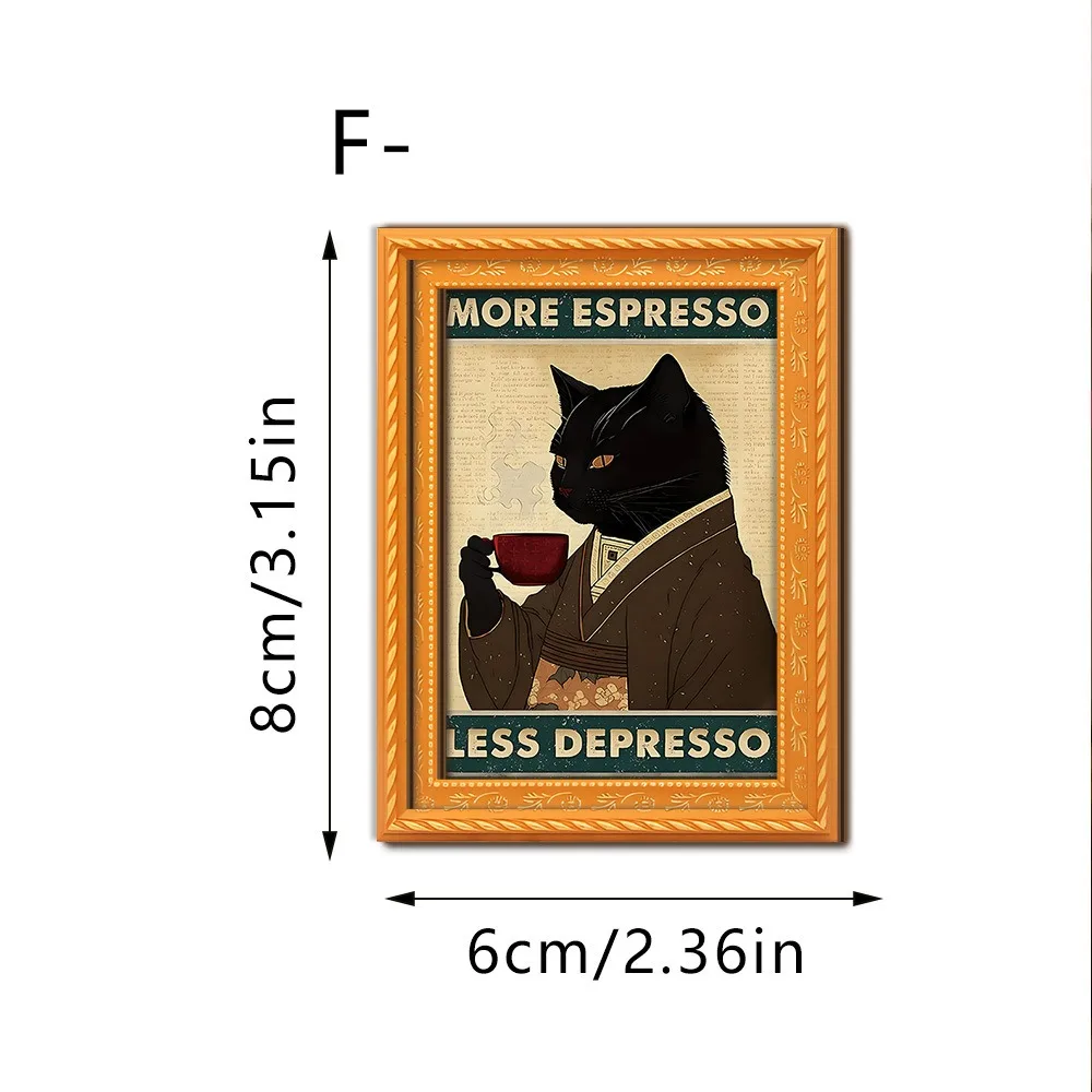 Oil Painting Style Cat Refrigerator Magnets Cat Art Print Funny Wooden Frame Fridge Magnets Vintage Cat Pattern Vintage