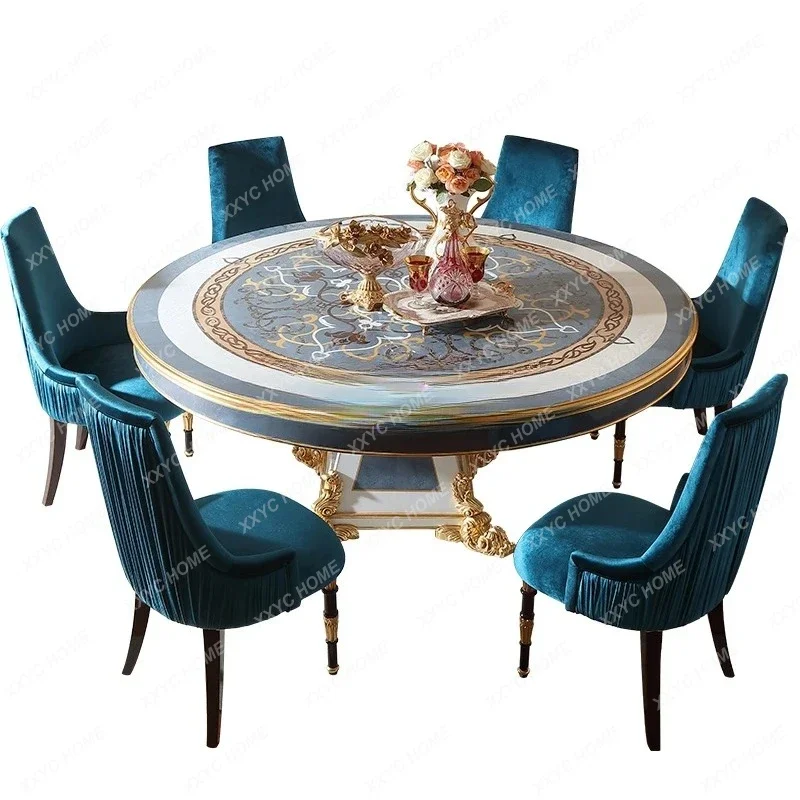 

French court style round dining table and chairs shell parquet beech luxury retro style dining table