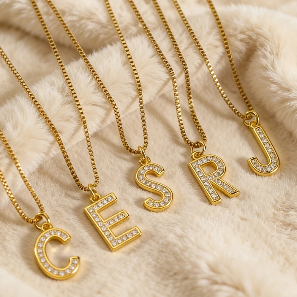 Personalisierte Zirkon-Buchstaben-Halskette, 26 Großbuchstaben, Edelstahl, Halsband, Anhänger, Namensschild, Schmuck, Geschenk, heißer Verkauf