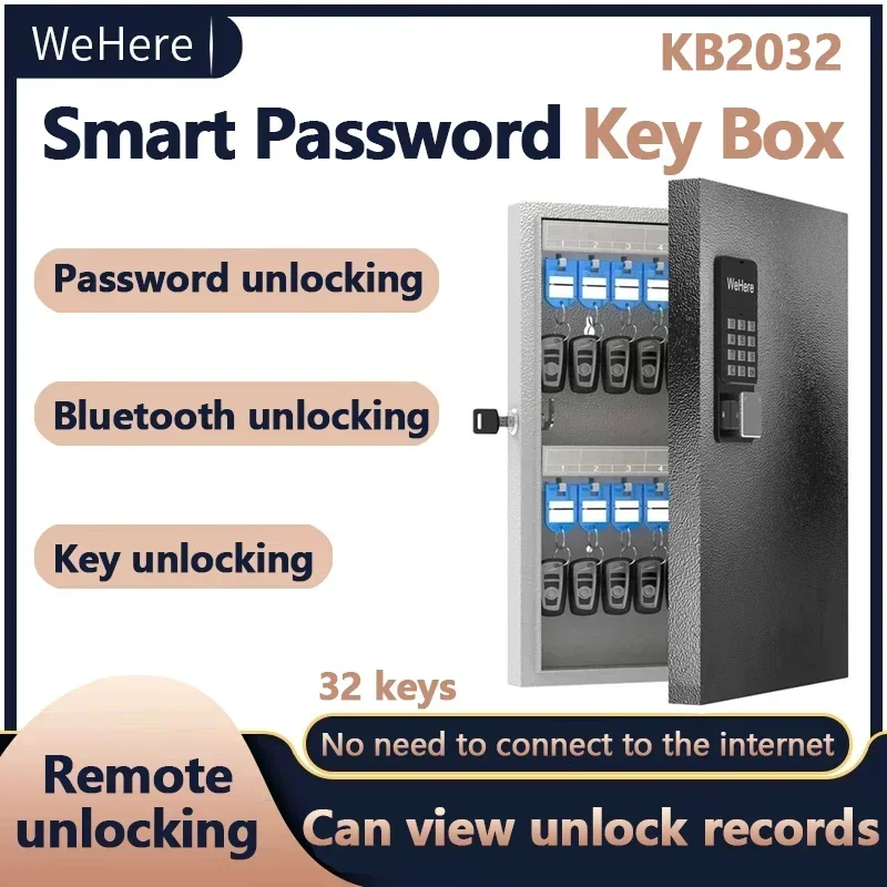 WeHere Intelligent wall mounted keybox remote authorization unlocking OTP/APP Bluetooth/fixed Code Unlocking Key Management Safe