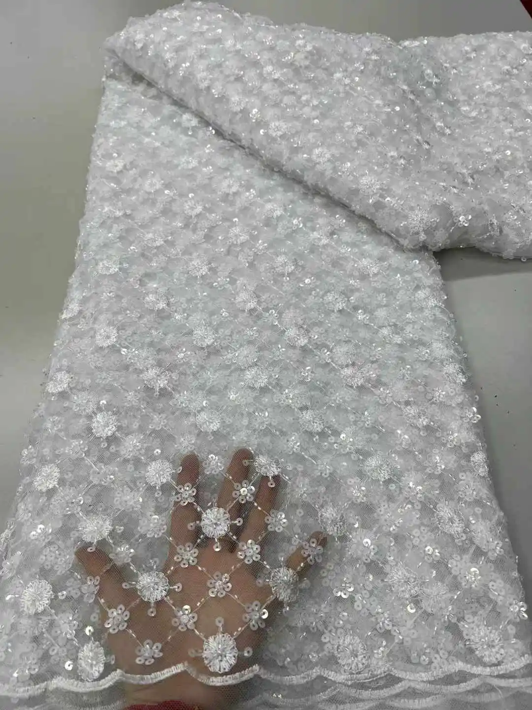 

Latest African Sequins Beads Lace Fabric 2025 High Quality Lace Material French Nigerian Lace Fabrics For Women Party,