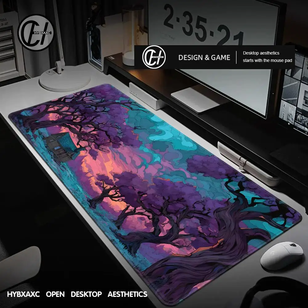 

Mysterious Purple Forest large Mouse Pad Desk Mat gaming mats Non-Slip Stitched Edge pc accessories keyboard HYBXAXC office rug