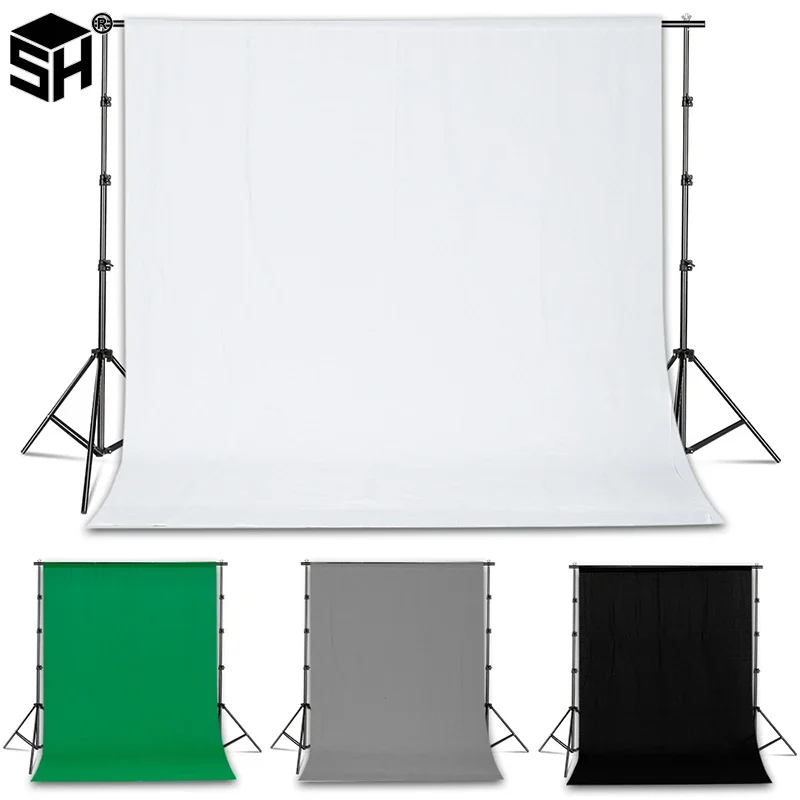 Fotografie-Hintergründe Grün/Weiß/Schwarz/Grau Musselin-Baumwolle Green Screen Chromakey Fotohintergrundtuch für Foto-Requisiten