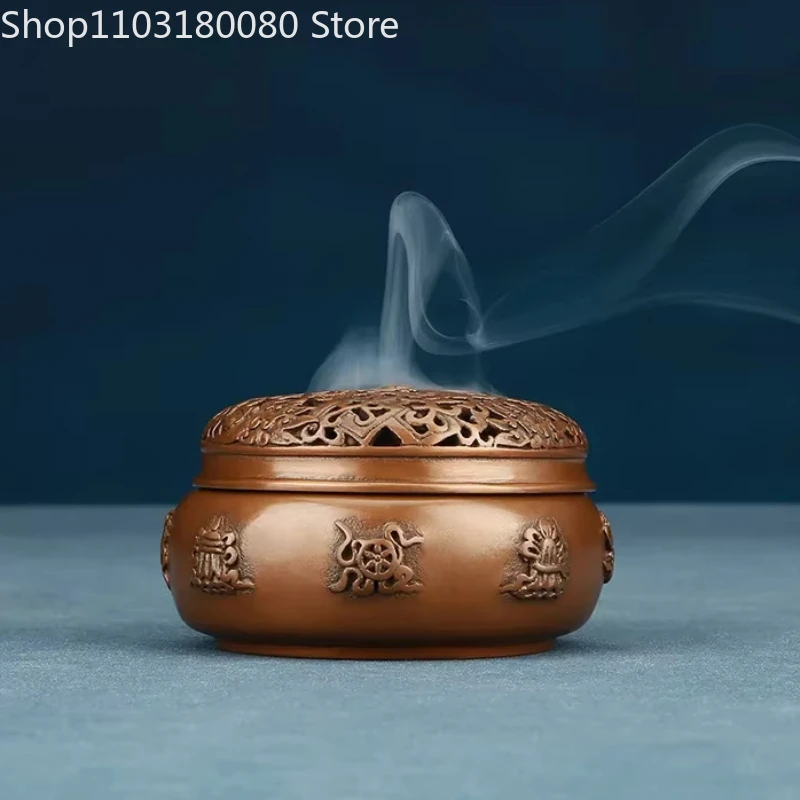 

8.5cm Red Copper Incense Burner Tibet style Eight Treasure incens burner insence burner Zen home decor