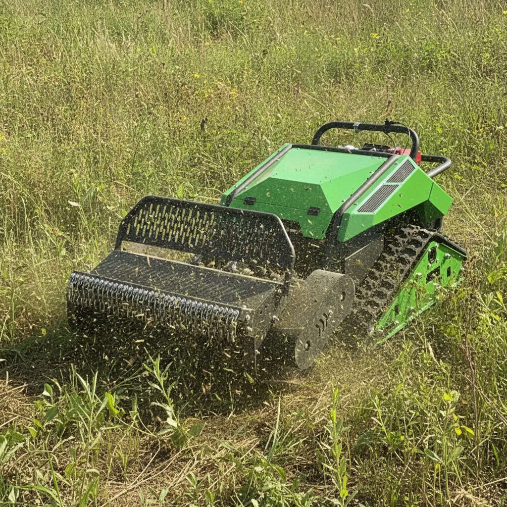 

Crawler Remote Control Lawn Mower Battery Powered CE Certified Adjustable Cutting Width Slope Grass Cutter For Orchard Farm