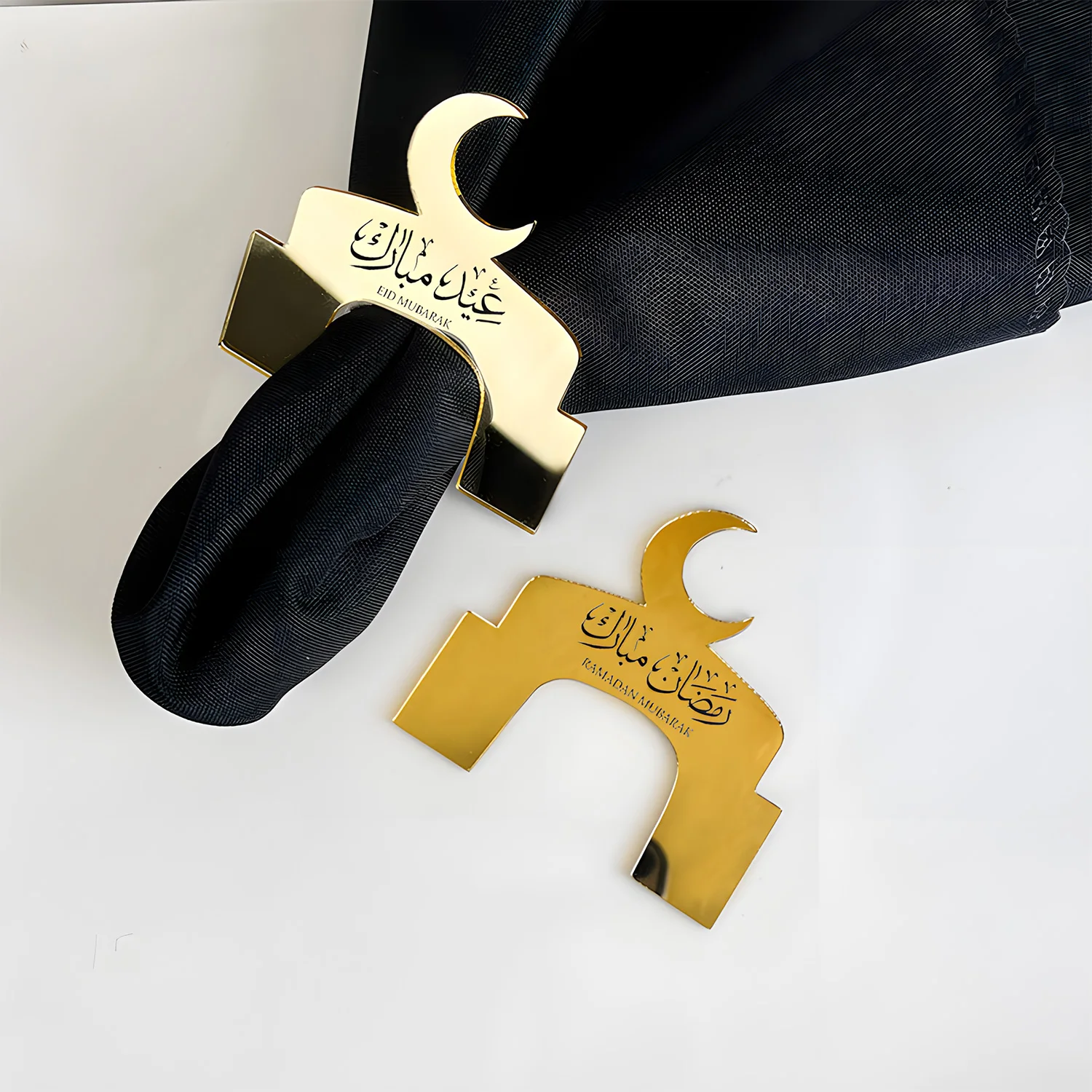 4 قطعة الذهب العربية رمضان كريم عيد مبارك حلقات منديل عائلة مسلمة الإسلامية إفطار الفطر الأضحى طاولة الحفلات الديكور هدية #2