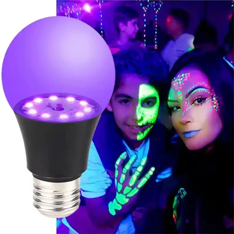 L60A Glow In The Dark E27 LED A19 18W UV Black Light Bulb 2 Pcs UVA 395Nm For Blacklights Masquerade Party B