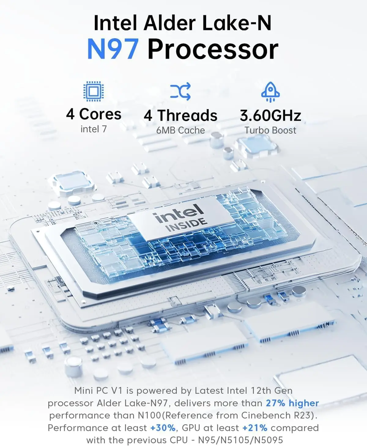 KAMRUI Mini PC 16GB DDR4 512GB M.2 SSD Intel 12th Alder N97 Windows 11 Pro 4K Display WiFi BT VESA per Home Office Mini Desktop