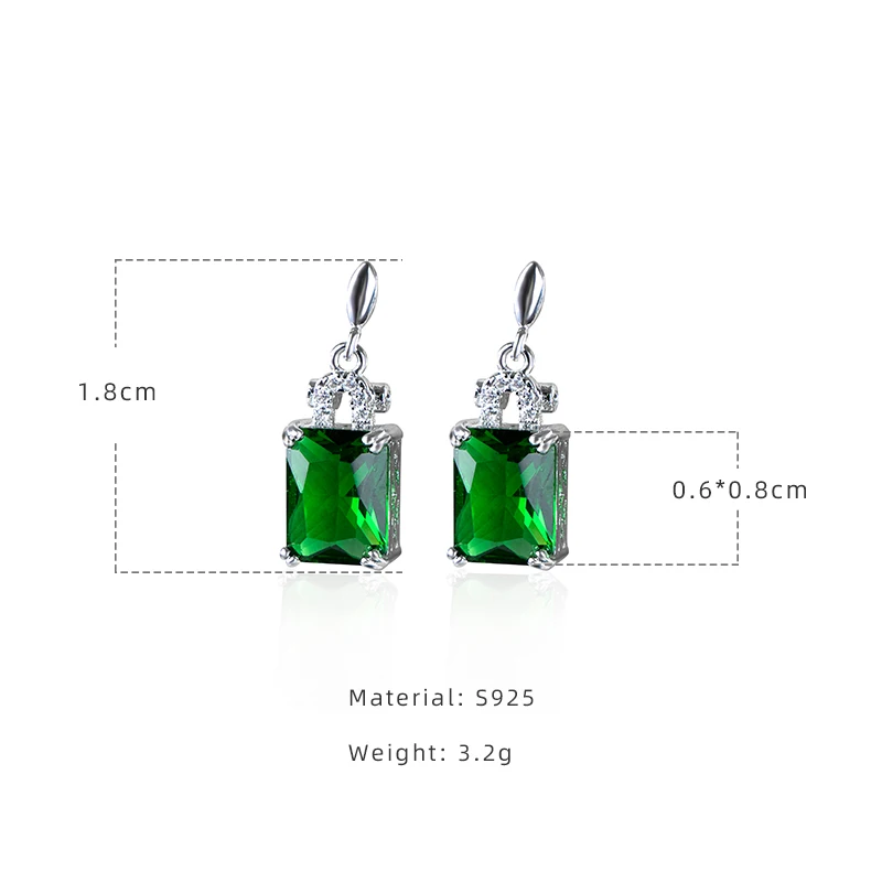 JoiasHome 925 Sterling Silver Vintage Earrings For Woman With Square 6*8mm Green Emerald Gemstones  Wedding Party Wholesal Gift