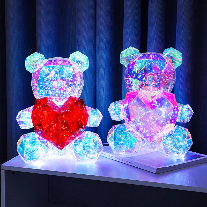 25cm Teddy Bear Doll Gift Lamp Colorful Sparkling Romantic Surprise LED Gift Light Girls Birthday Valentine's Day Bedroom Decor