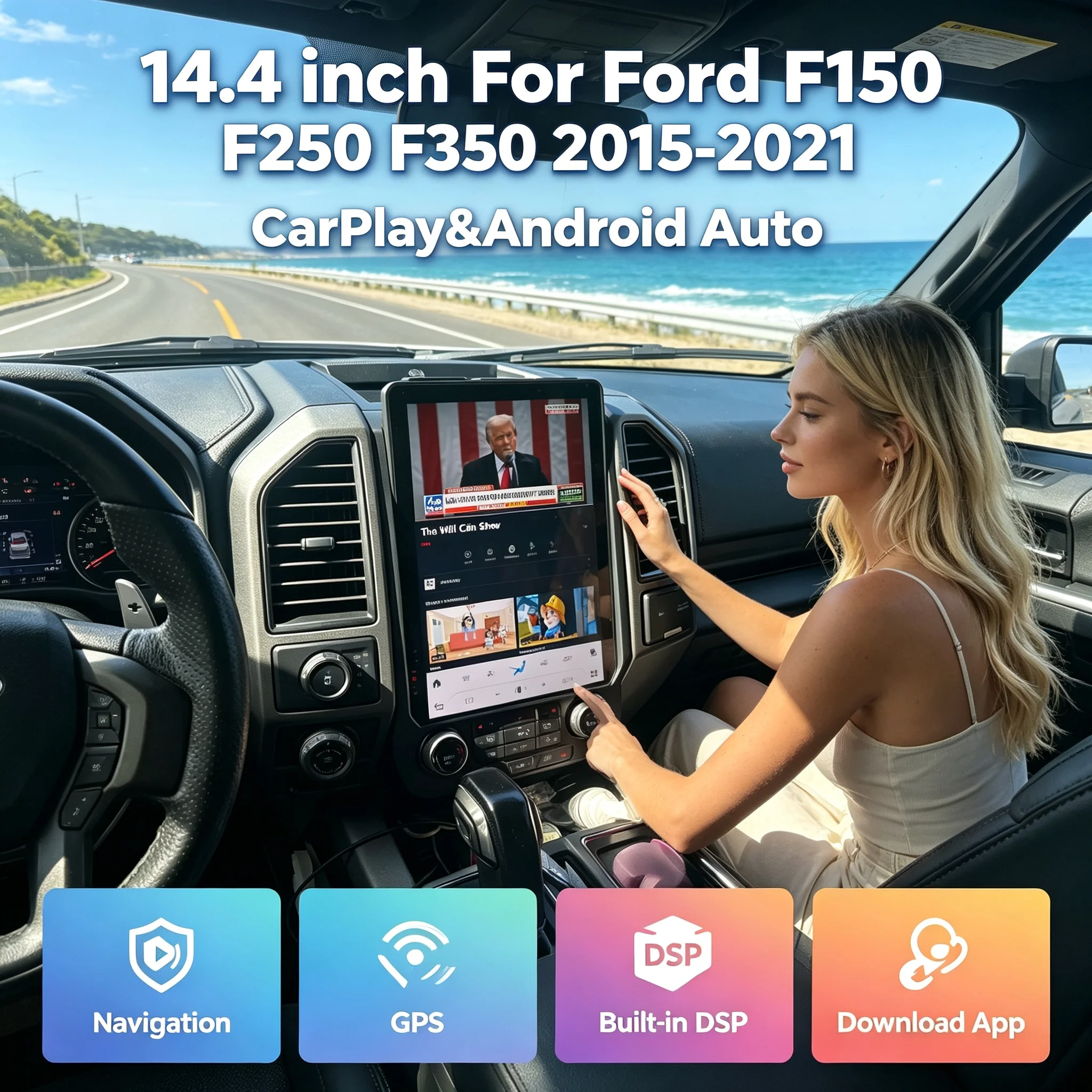 14.4 Inch Screen Android Radio For Ford F150 F250 2015 2016 2017 2018 2019 2020 2021  Car GPS Navi Multimedia Player Head Unit