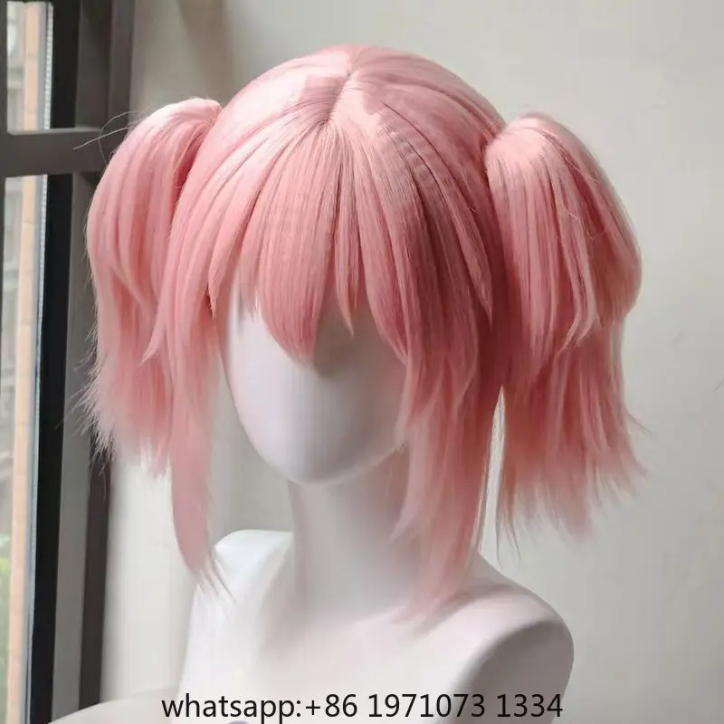 Kaname Madoka Cosplay Wig Pink Ponytail Wigs with Bangs Cute Lolita Pigtails Wig for Women Girls Comic Con Props Hair+Wig Cap - view 3