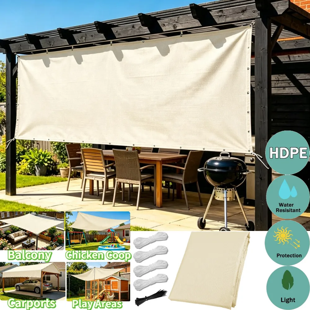 Sun Shade Cloth with Grommets Waterproof UV Block Rectangle Awning Canopy Sunscreen Patio Sail Pergola for Outdoor Garden Patio