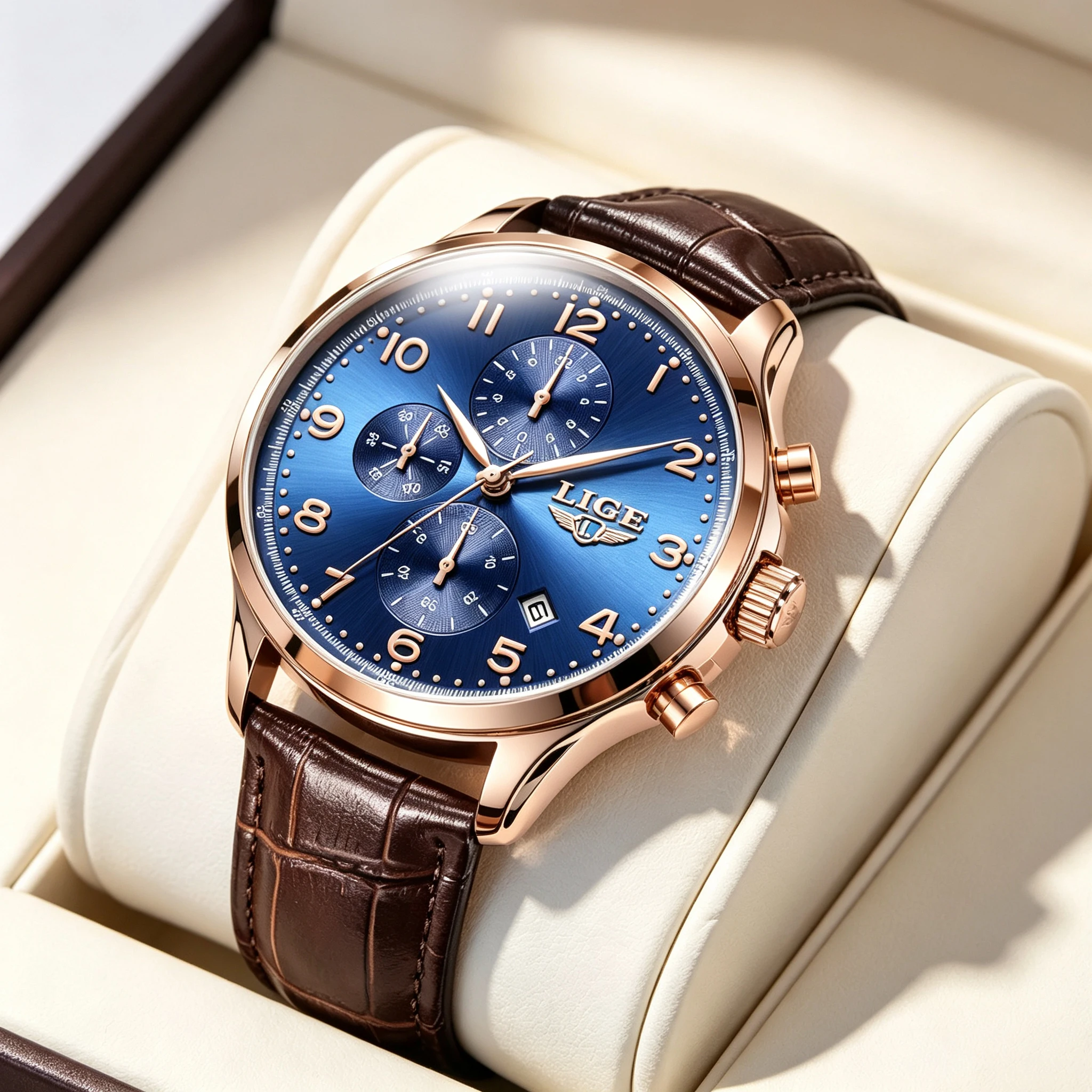 Montres pour hommes LIGE 2026, montres de luxe décontractées pour hommes, montres étanches, montres à quartz simples avec calendrier en cuir pour hommes, reloj hommes + BOÎTE