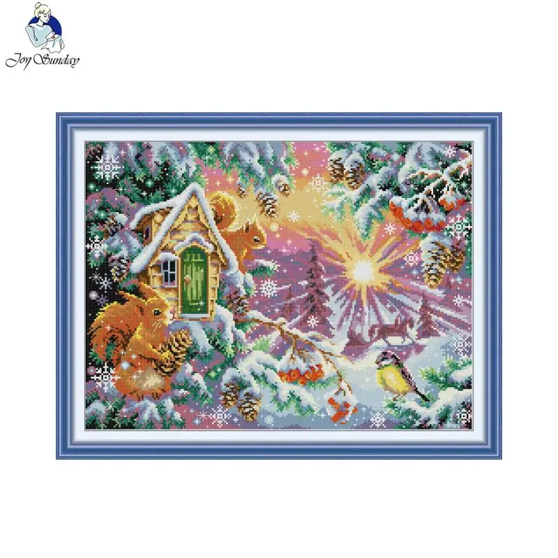 

Joy Sunday Winter Morning Pattern Cross Stitch Aida 16CT 14CT 11CT Counted Printed Canvas DIY Embroidery Kit Christmas Decor New