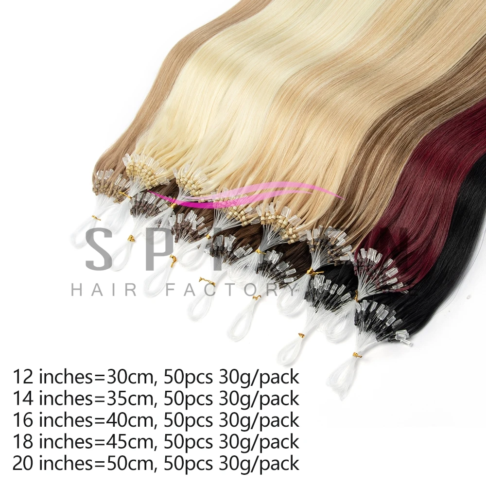 Micro Loop Hair Extensions Real Natural Straight  Micro Ring Link Hair 12'-22