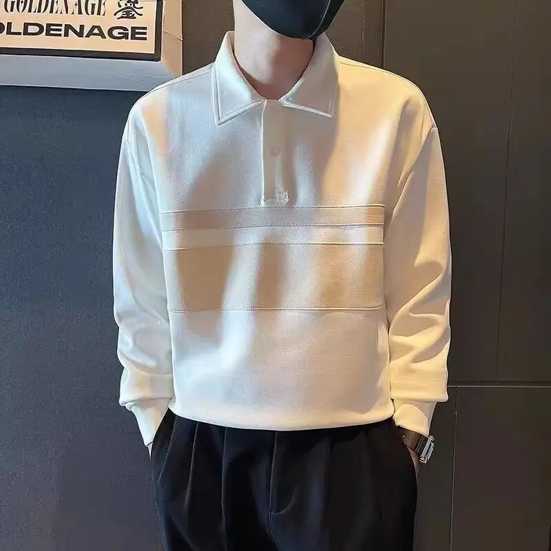Men’s Long Sleeve Polo Shirt Color Block Contrast Collar, Autumn Fashion Top Casual Versatile Streetwear New Arrival