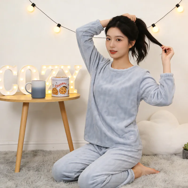 Women's Double‑Sided Flannel Pajama Set, Long Sleeve Cute Fresh Style Loungewear, Skin‑Friendly Soft Cozy Ladies Home Sleepwear