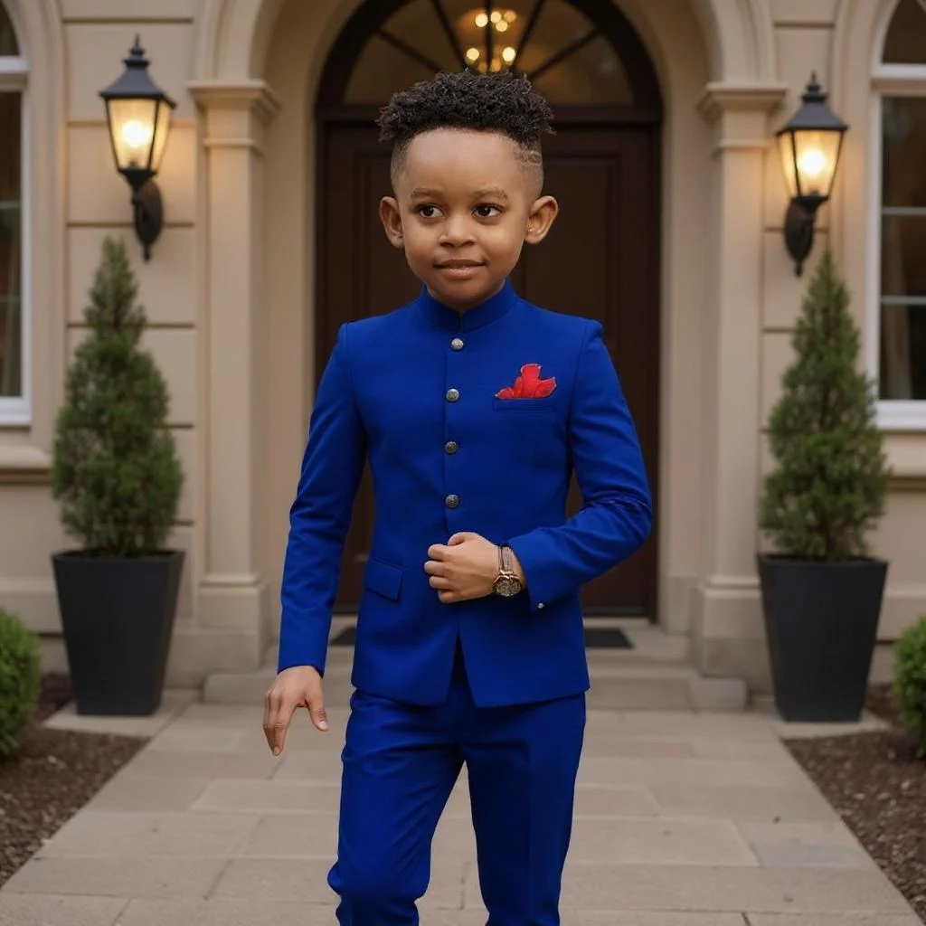 Boys Suit Formal with Stand Collar 2 Pieces African Design Wedding Tuxedo Jacket Pants for Party Birthday Flower Kids Customized
