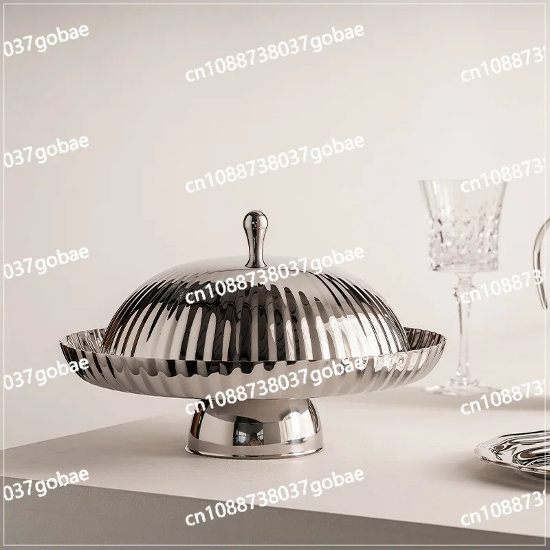 

Stainless steel meal tray with lid fruit bread cake plate dustproof fruit plate