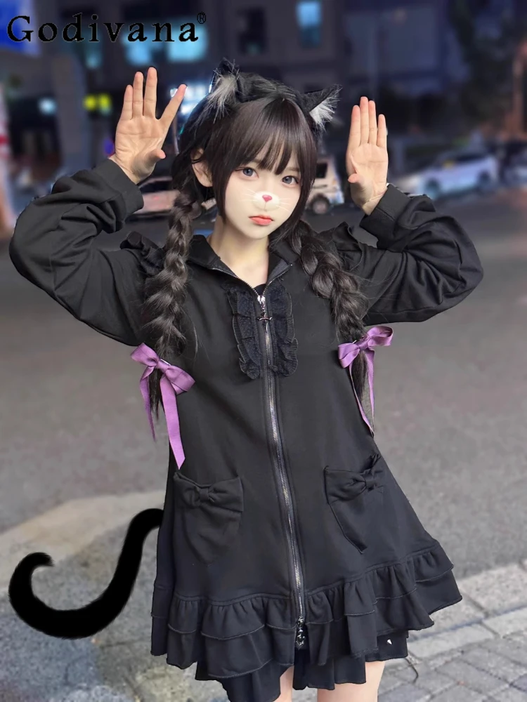 الأصلي ثقافة فرعية Y2K مقنعين فساتين طويلة الأكمام Op ربيع الخريف الفتاة الحلو كول Kawaii سترة طويلة سترة تنورة صغيرة