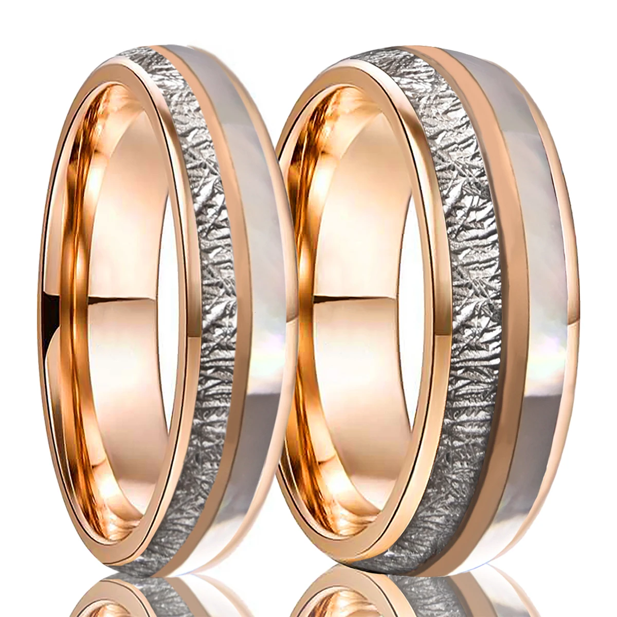 

Couple's Mother-of-Pearl Rose Gold Wedding Bands,8mm, 6mm Men's Tungsten Gold Ring,Couple's Matching Rings,Anniversary Gift