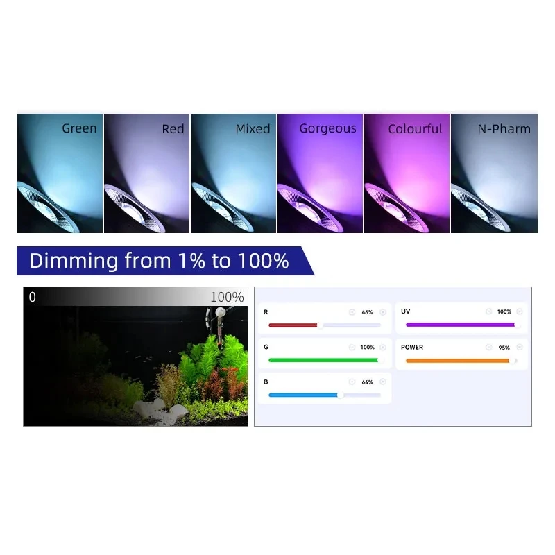 WEEK AQUA T90 PRO APP RGB-UV 90W Uchwyt do akwarium Downlight Ściemnianie Rozrząd Światło LED do wody, ze stojakiem Lampa do roślin z trawą wodną