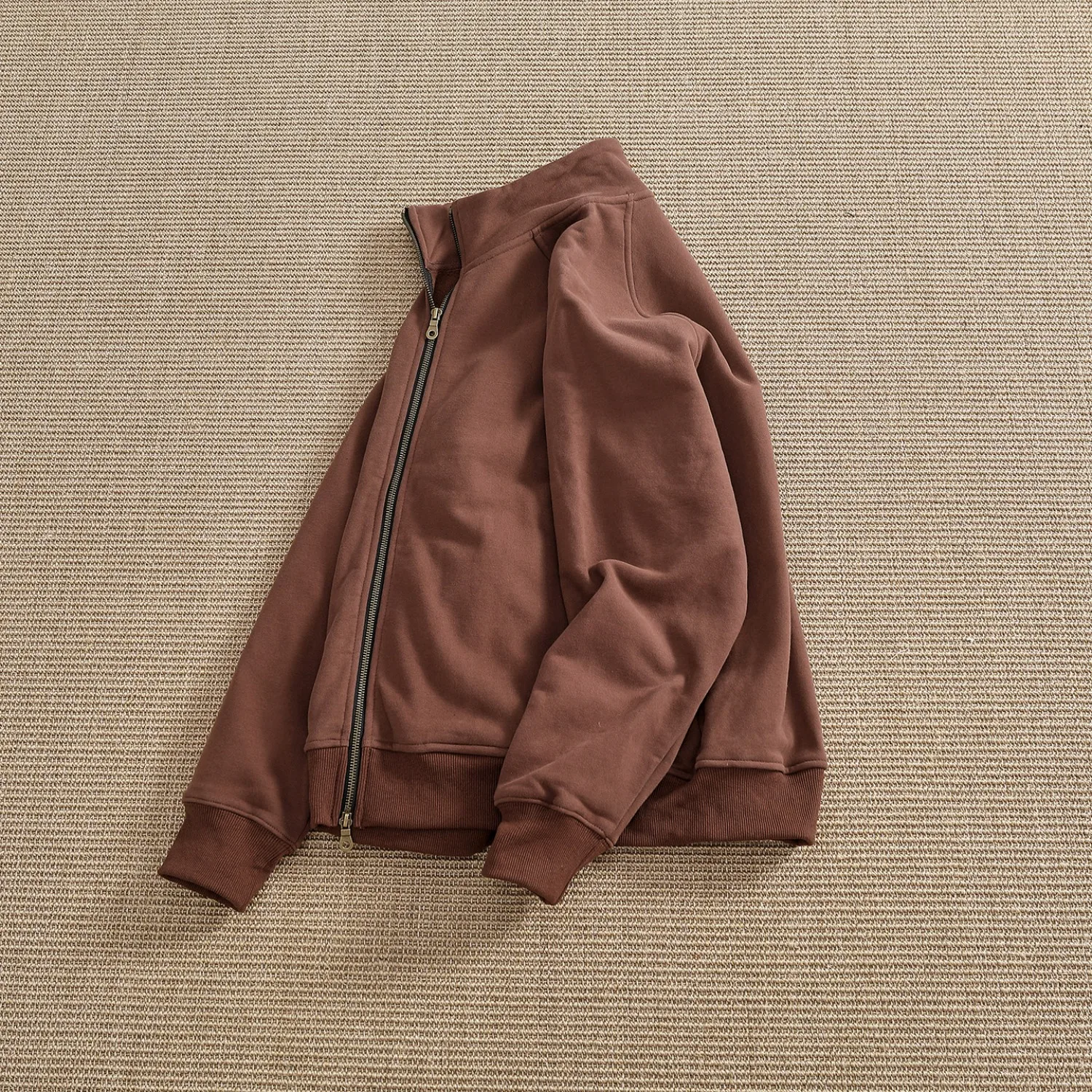 100% cotton heavyweight thickened terry stand collar zipper jacket men's retro style casual versatile cardigan sweatshirt