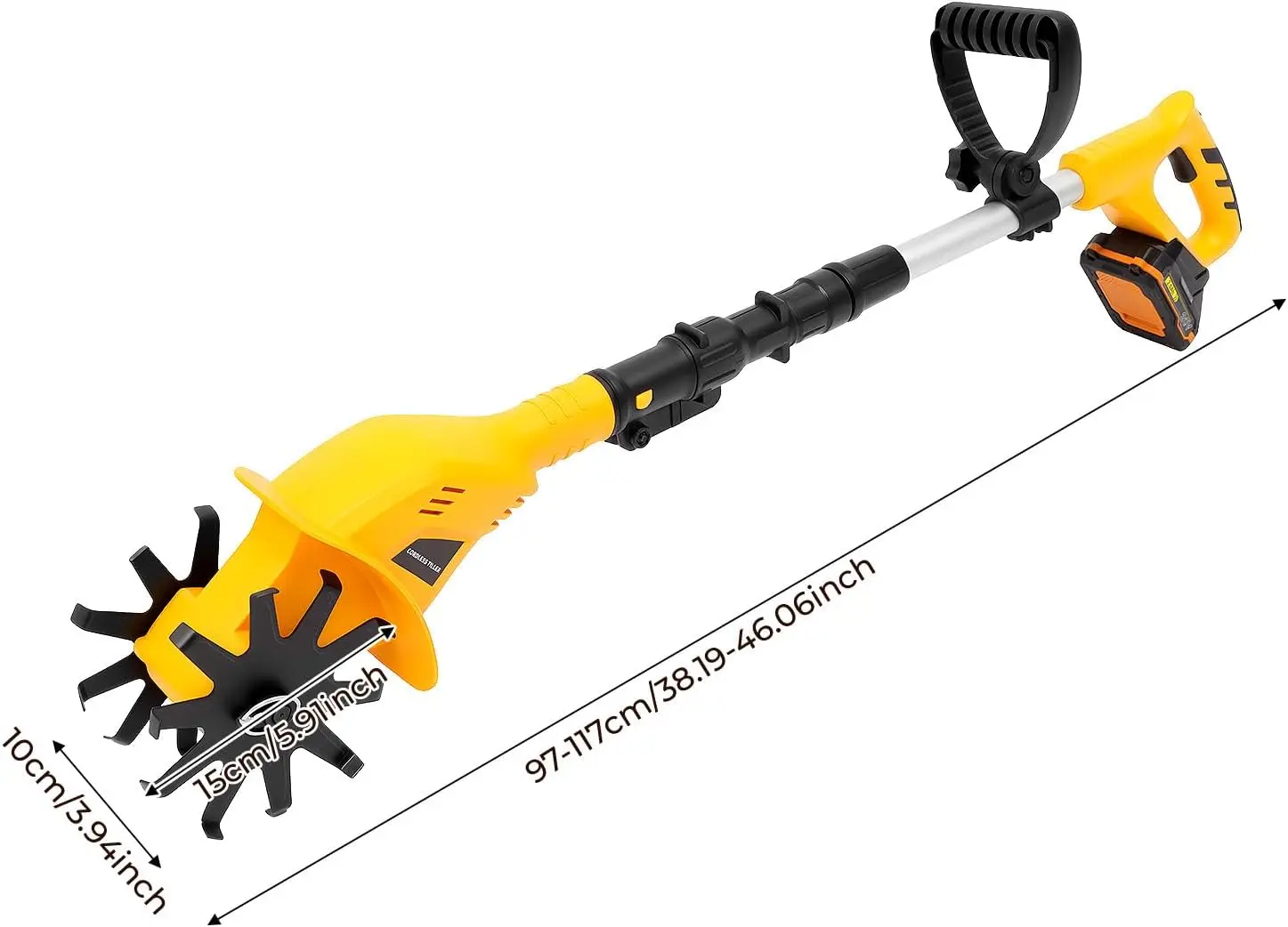 20V Cordless Garden Rototiller and Cultivator Tiller, 250 RPM, Extendable Pole