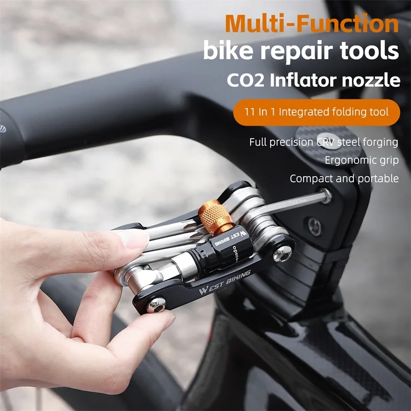 WEST BIKING Cycling Multifunction Tools Portable Kit CO2 Pump Professional Cr-V Alloy Hex Wrench Screwdrivers Bicycle Multitools