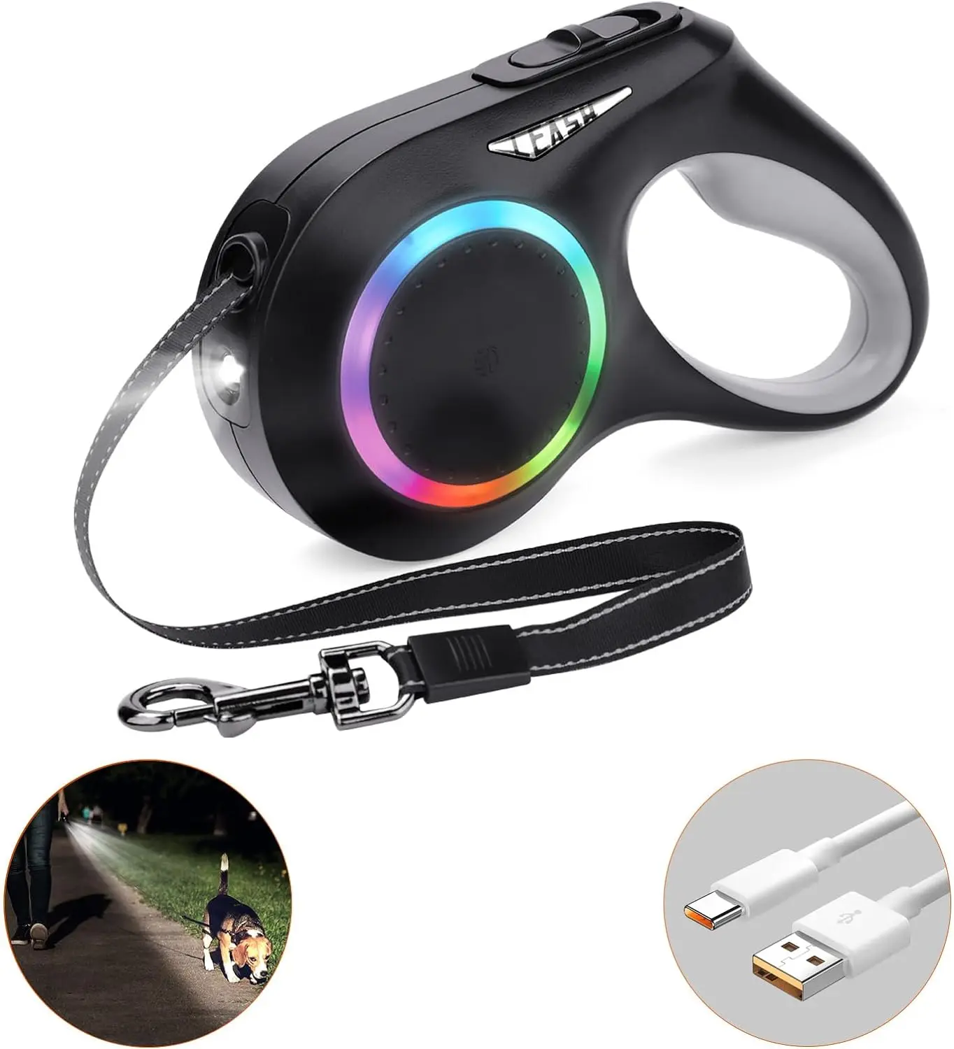 Retractable Dog Leash with LED Light, Walking Leash for Small and Medium Dog, Tangle Free, 16ft