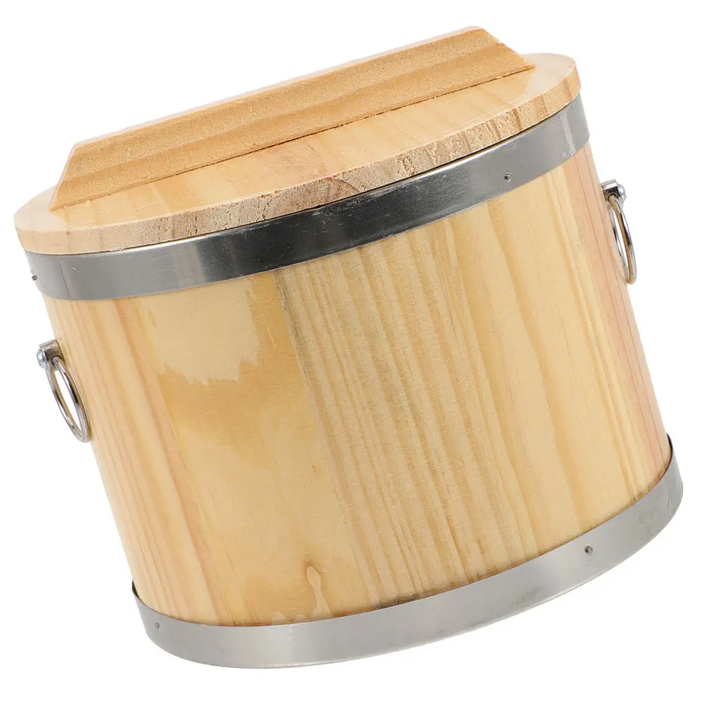

Wooden Barrel Rice Steamed Bucket Stainless Steel Liner Space-Saving Rice Storage Container Household Kitchen Food Display
