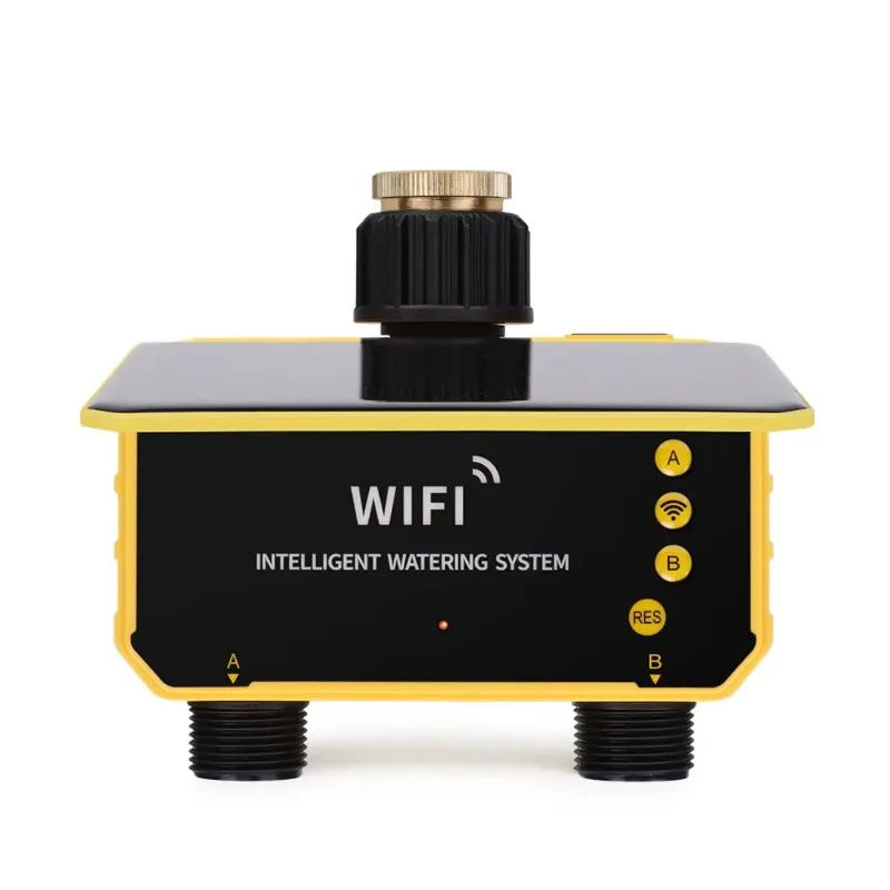 WiFi Solar Water Valve Irrigation Controller Dual Outlet Irrigation Pool Lawn Watering Timer