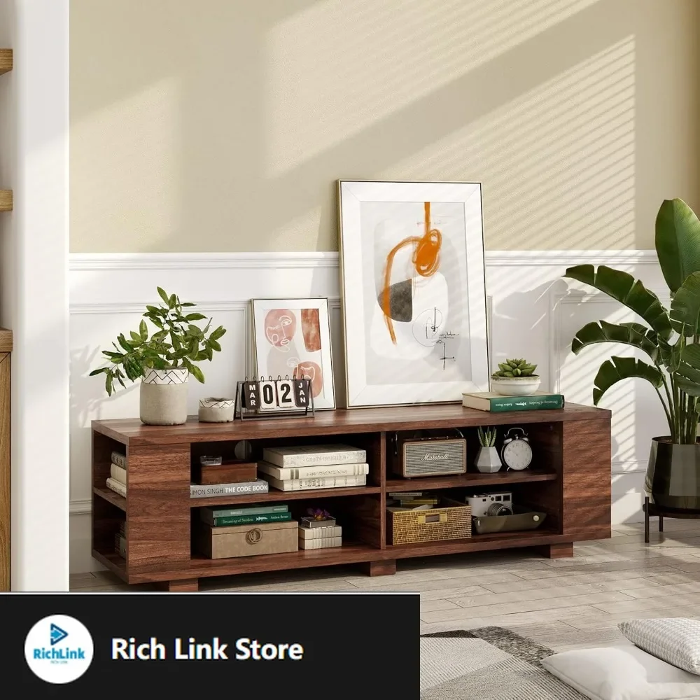 

Wood TV Stand for TVs up to 65 Inch Flat Screen, Modern Entertainment Center with 8 Open Shelves, Universal TV Storage Cabinet