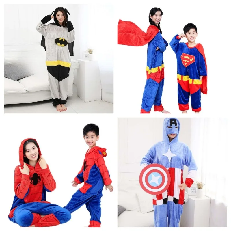 Pijamas DC Batman Superman con personalidad, dibujos animados geniales de otoño e invierno, ropa de descanso de una pieza para padres e hijos para hombres y mujeres