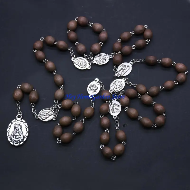 

C63B Catholic Rosary Necklace Beads Holy Mother Hanging Pendant Charm for Women Men Church Decoration Meditation Praying