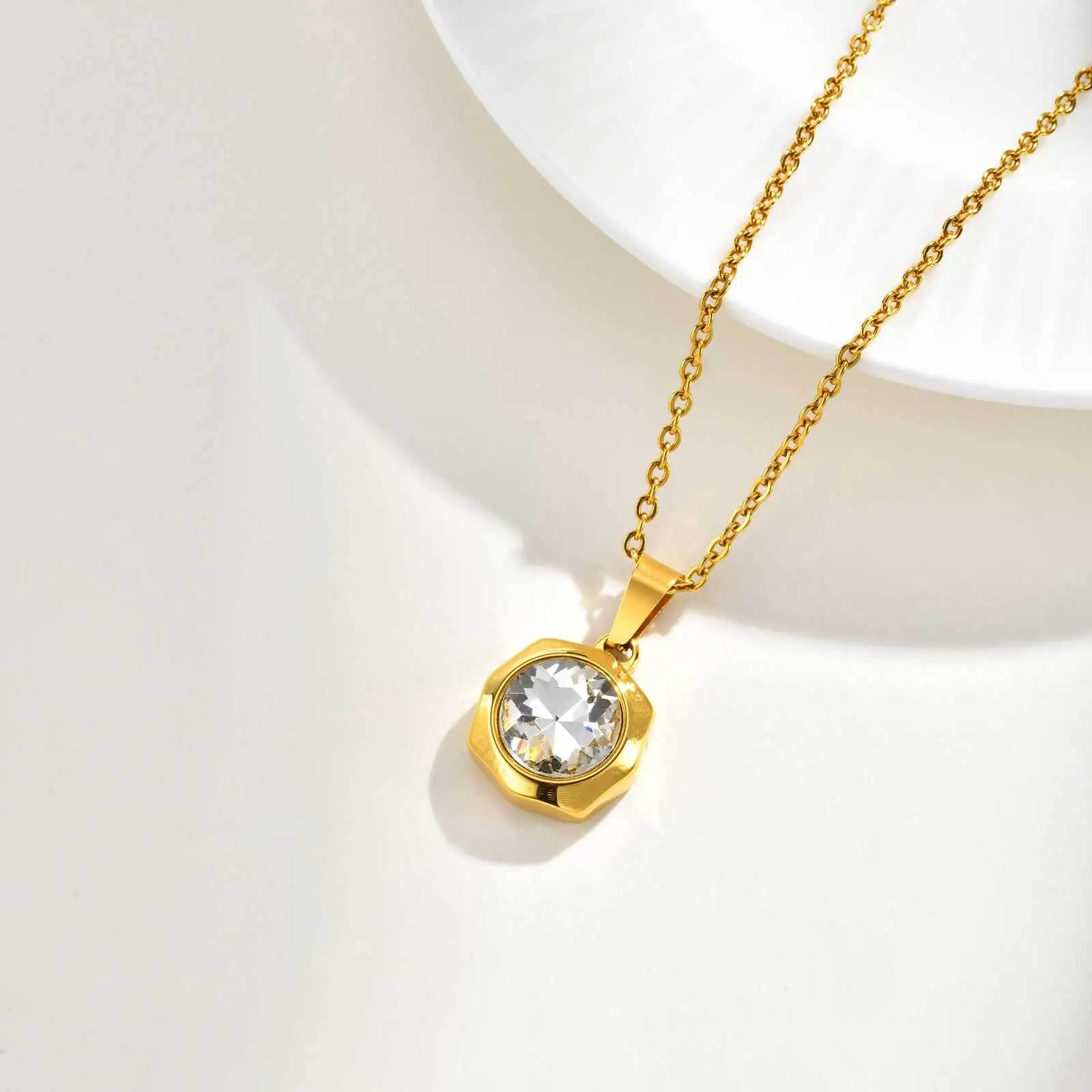 316L Stainless Steel Geometric White Zircon Pendant Necklace for Women Fashion Accessories Wedding Aesthetic Jewelry Gift