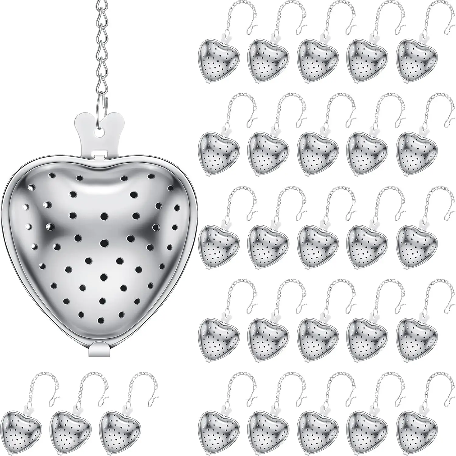

50 Pcs Stainless Steel Tea Strainer Ball Infuser Loose Leaf Steeper Interval Diffuser Heart Shape Mesh Filters with Exte