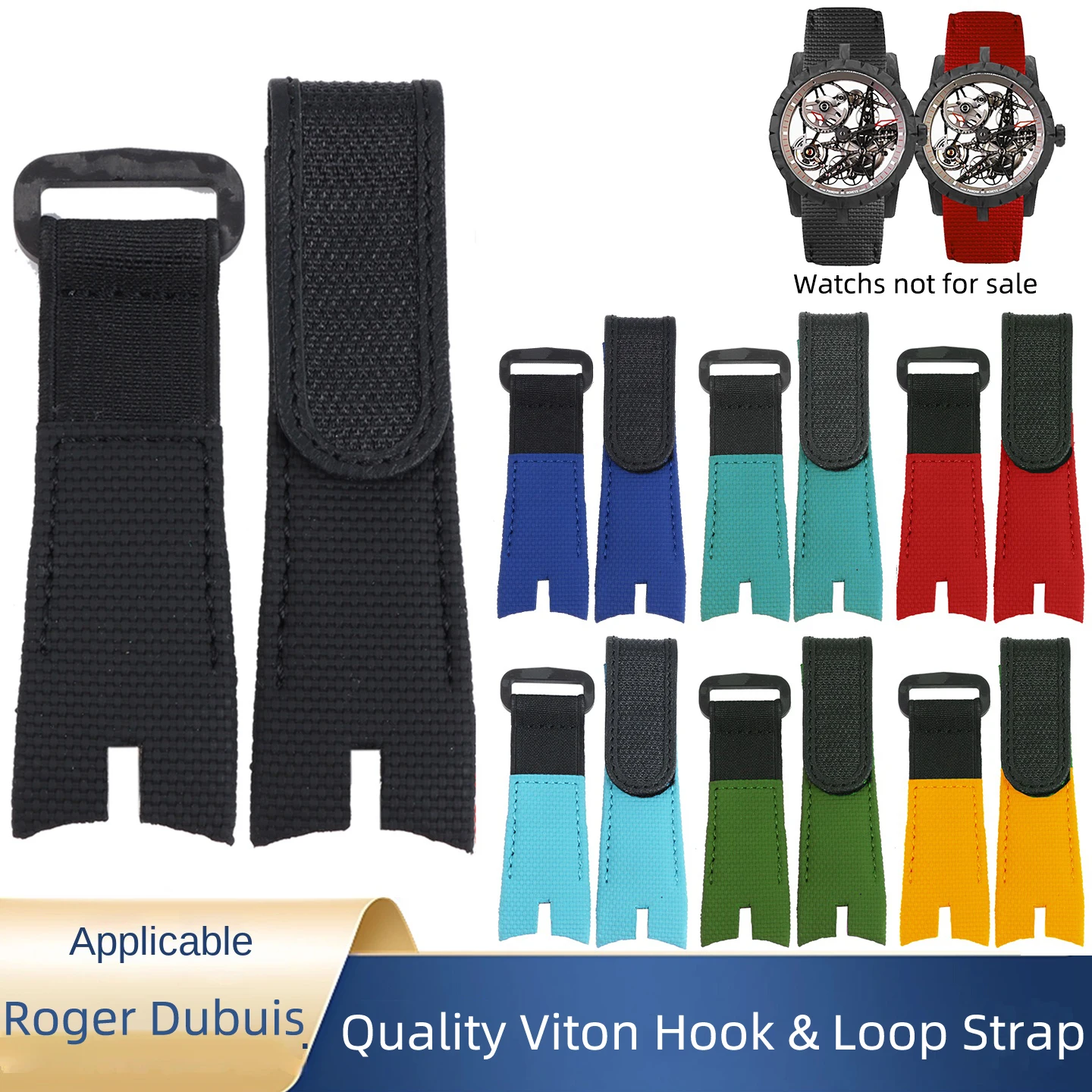 24 colors for high-end customization FKM strap for Roger Dubuis Excalibur King Series Rubber Strap Hook & Loop watch band chain