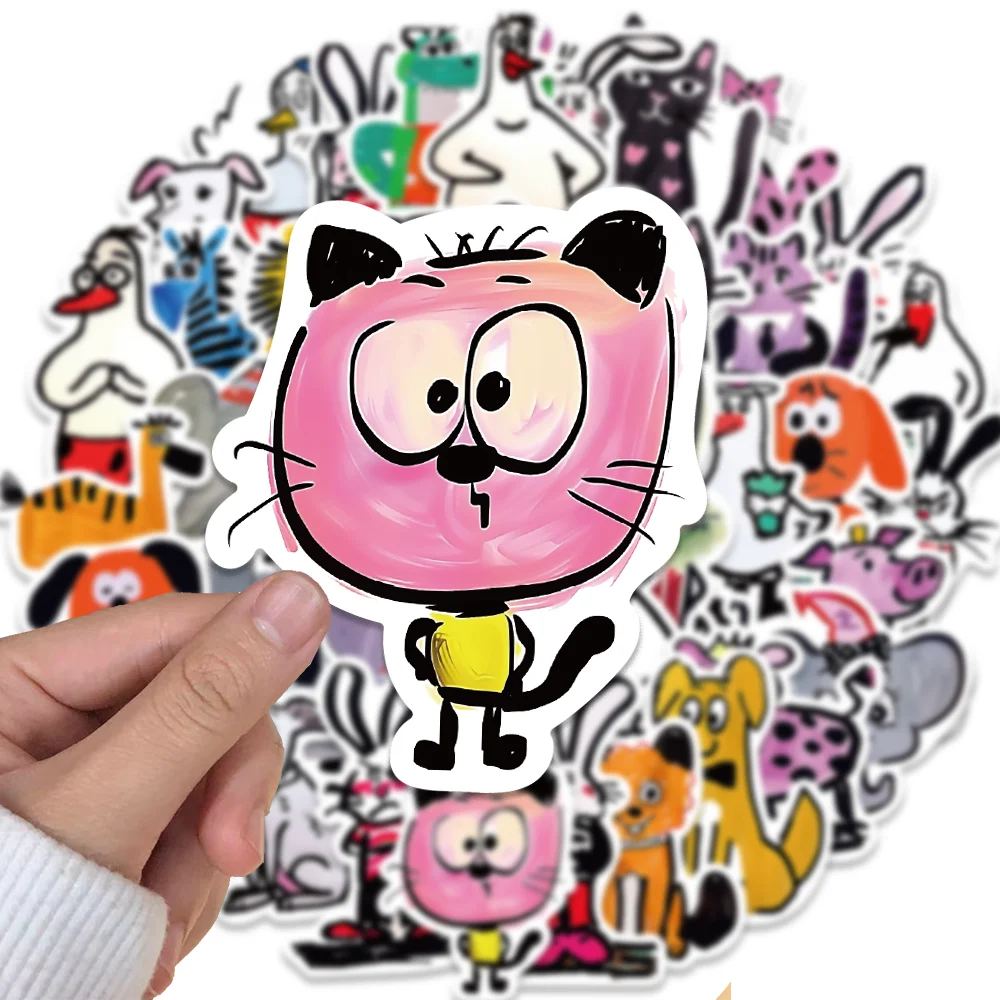 50pcs Funny Cartoon Animals Stickers for Stationery Phone Case Suitecase Scrapbook Computer Guitar Waterproof Line Drawing Decal