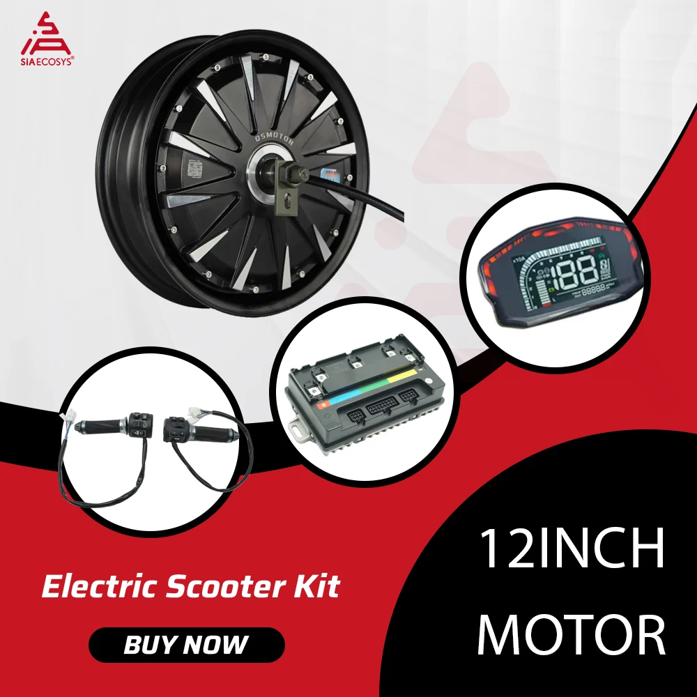 SiAECOSYS QSMOTOR 12x2.5inch 1500W 260 V1 Hub Motor Kit 72V 55km/h Peak with Votol EM50SP Programmable Sine Wave Controller kit