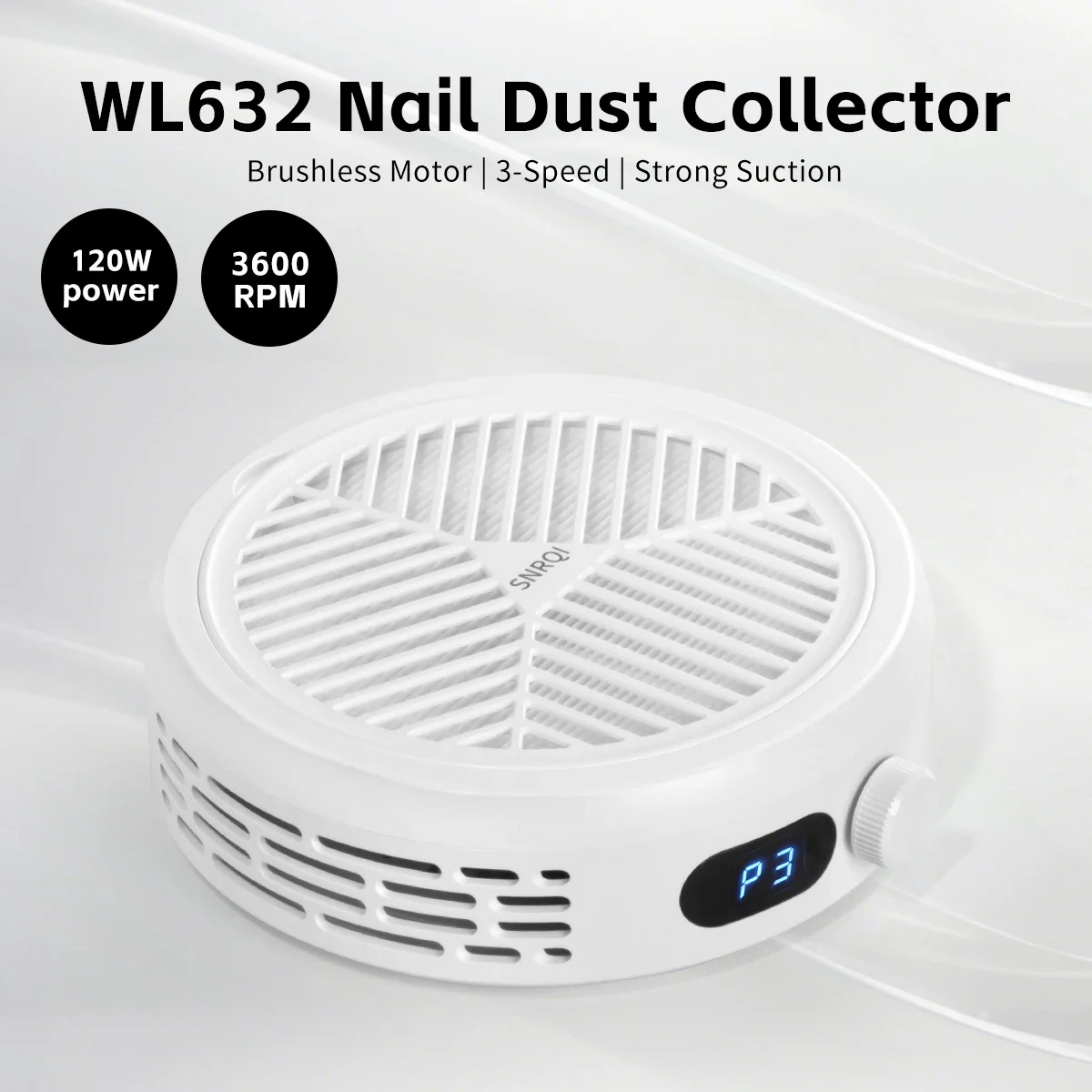 Turbine Brushless Nail Dust Remover Strong Suction 120W Nail Vacuum Cleaner for Manicure with Removable Filter Speed Adjustable
