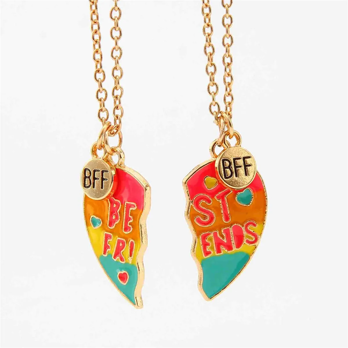 1 pair/2pcs cross-border love splicing good friends children's necklace, best friend color magnetic heart-shaped necklace