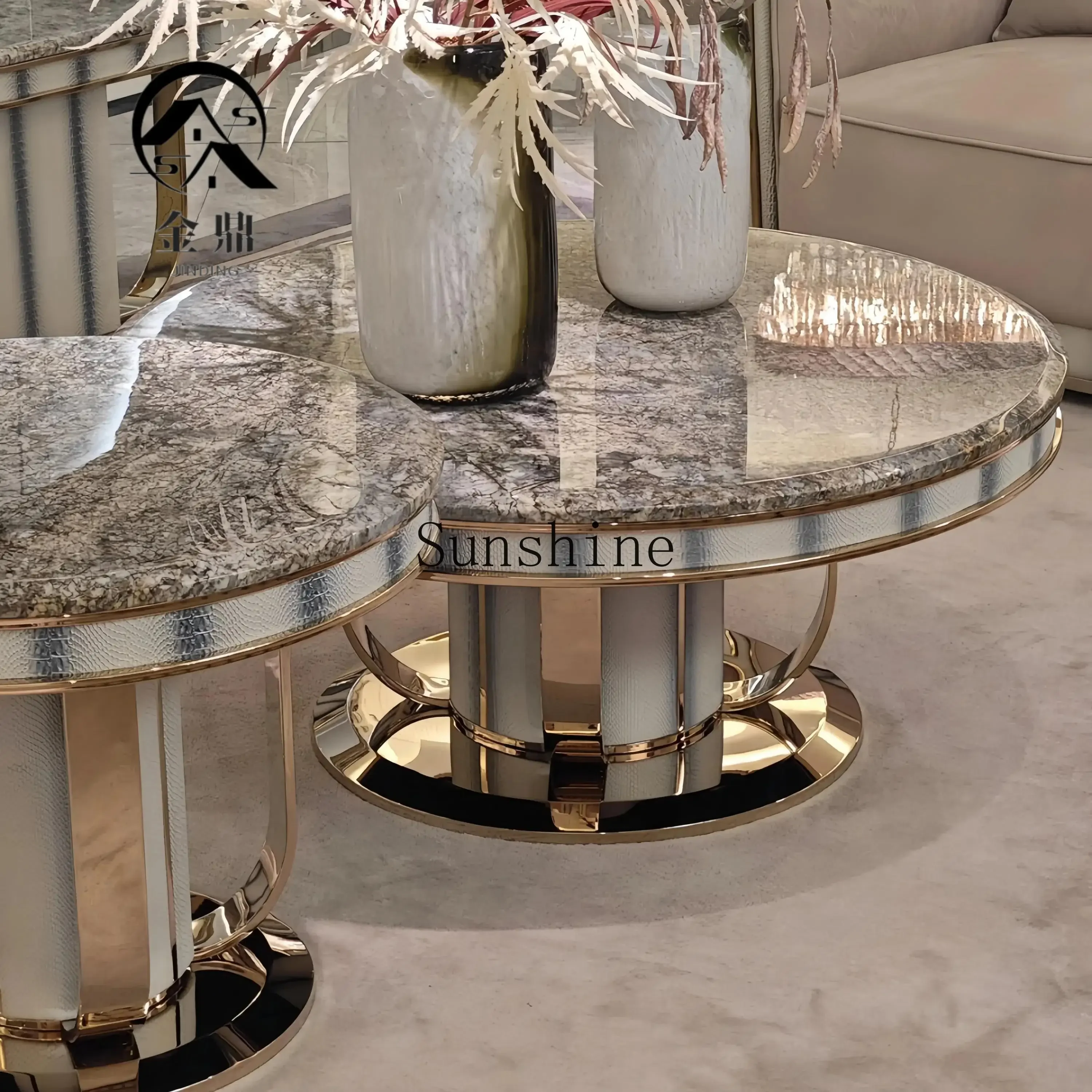 Italian light luxury marble high-end design household villa living room small apartment metal coffee table  FT